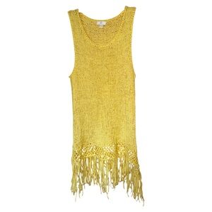 Crochet Woven Mini Dress Fringed Medium Sleeveless Open Knit Festival Hippie
